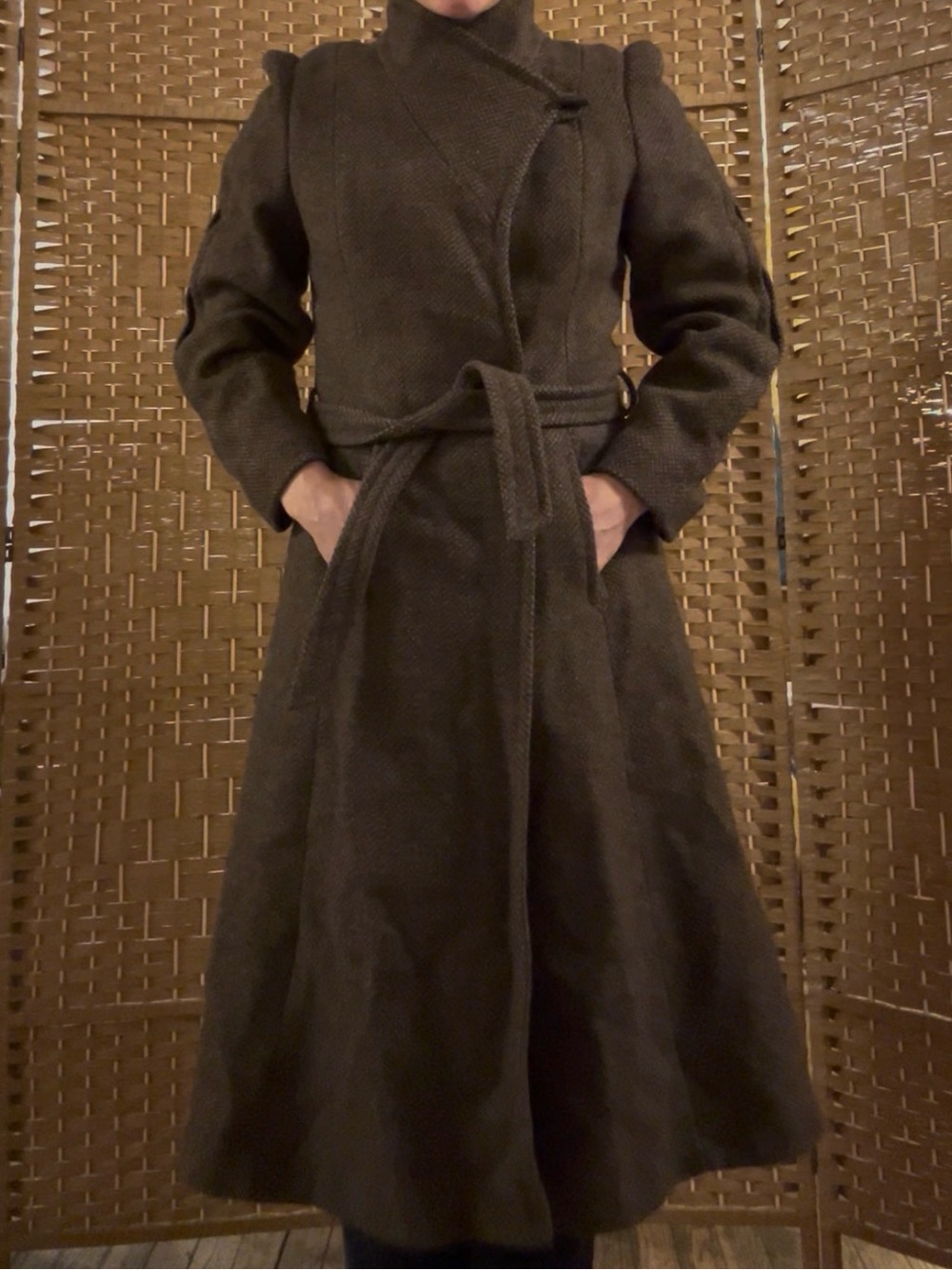 Casual Corner Womens Brown Belted Wool Coat